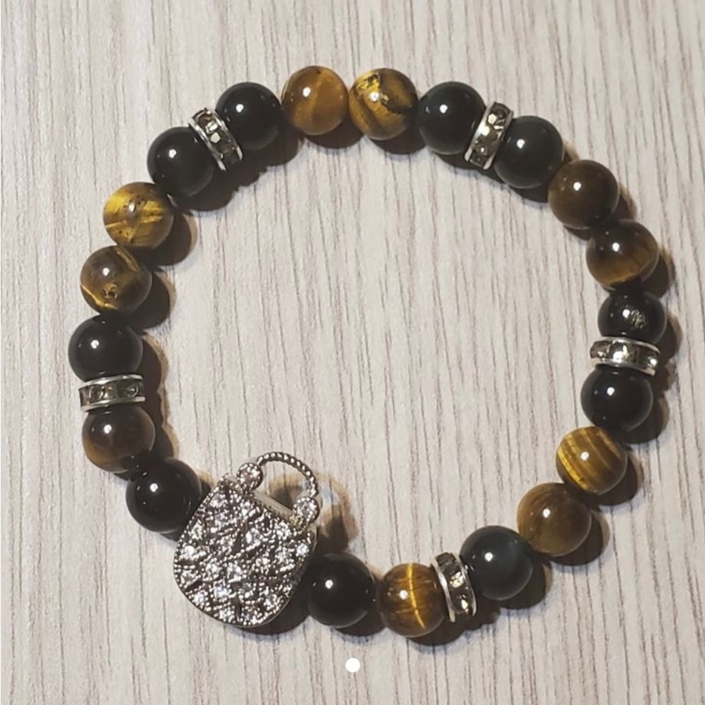 Handmade Gemstone Bracelet - Purse - Tiger’s Eye & Obsidian